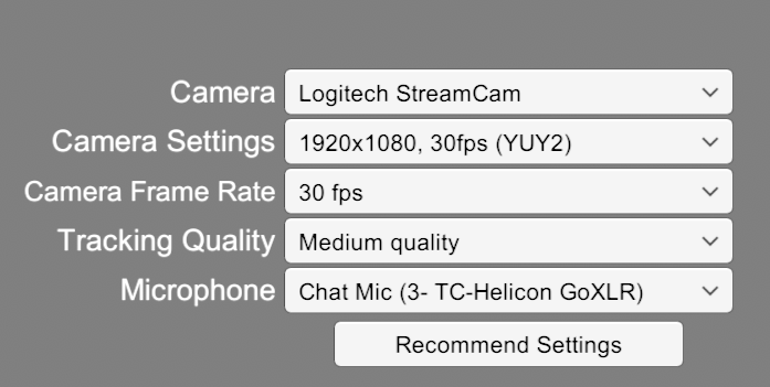 Configuration des paramètres VSeeFace